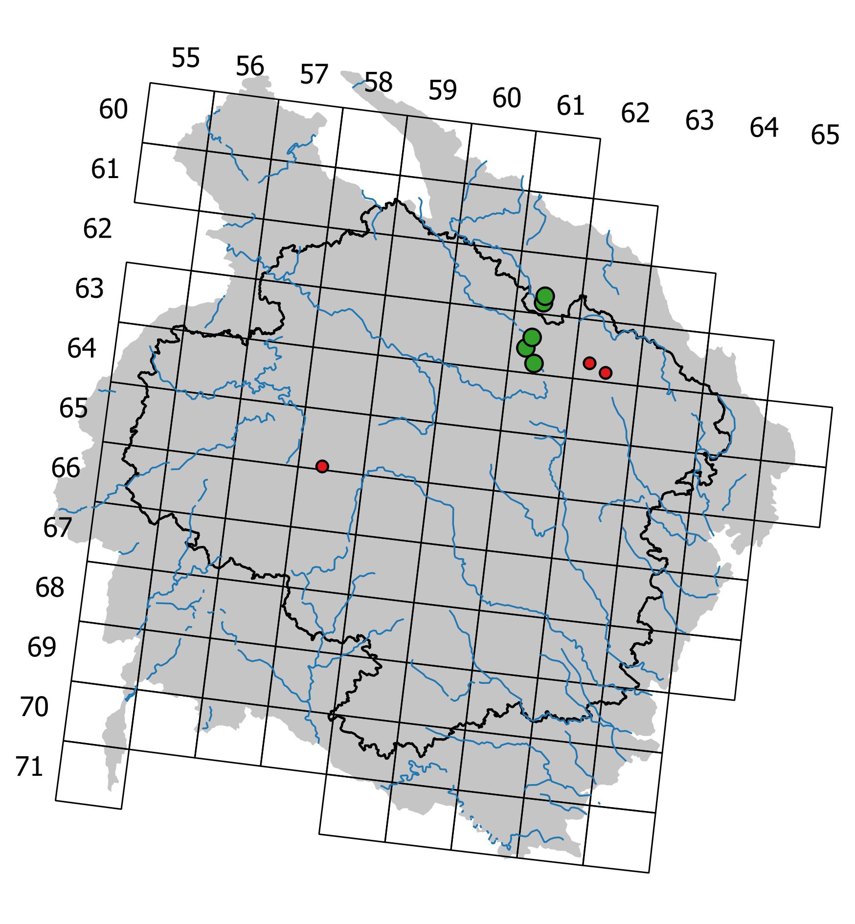 Mapa výskytu - kýlnatka bažinná - Scapania paludicola