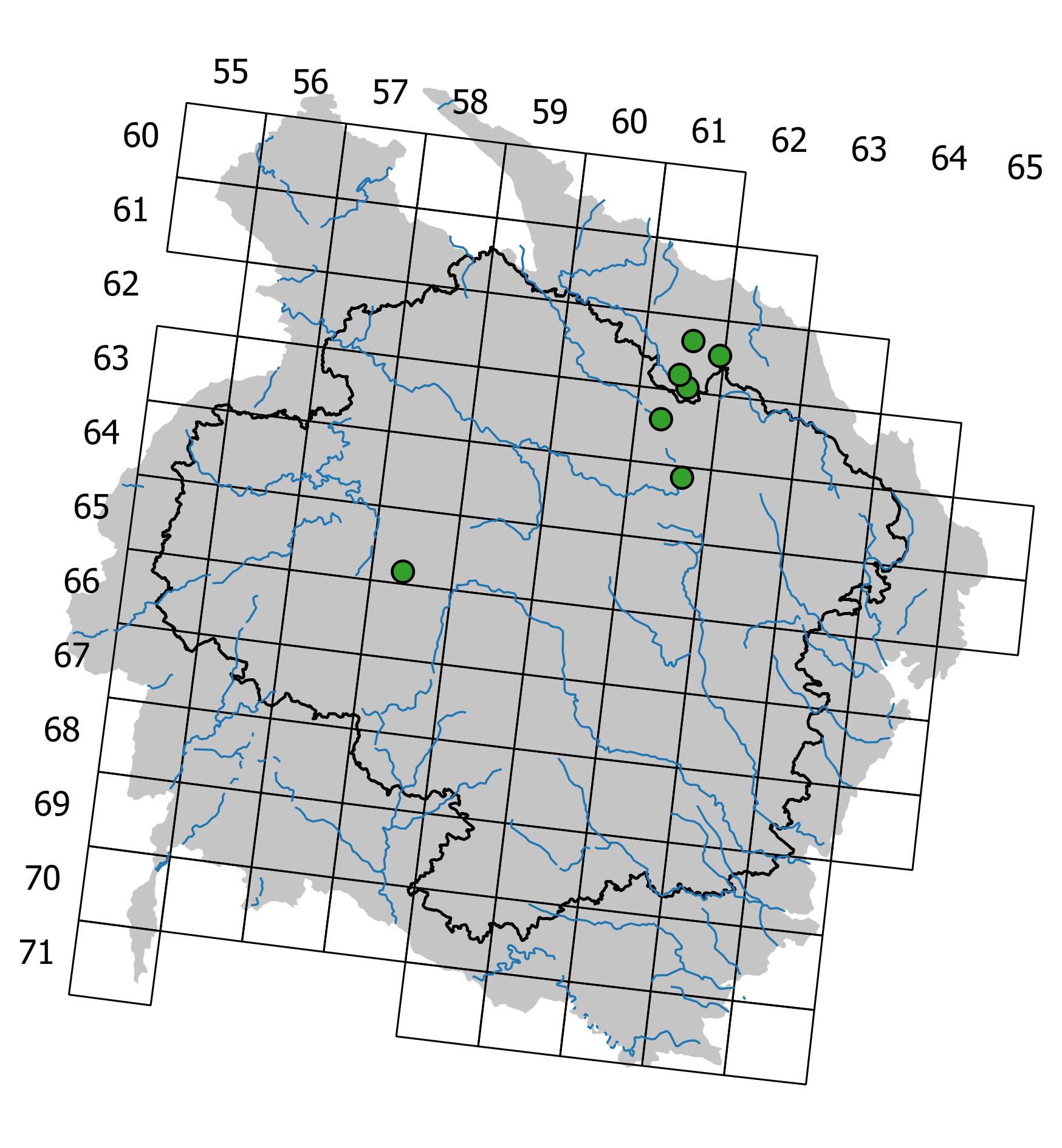 Mapa výskytu - rašeliník tučný - Sphagnum auriculatum