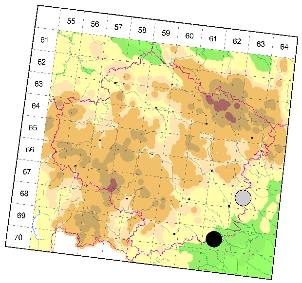 Mapa výskytu - tesařík - Stenocorus quercus