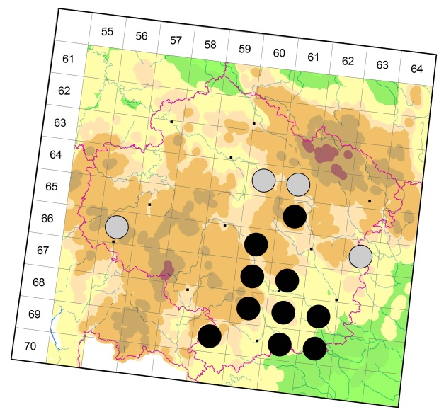 Mapa výskytu - střevlíček - Stenolophus mixtus