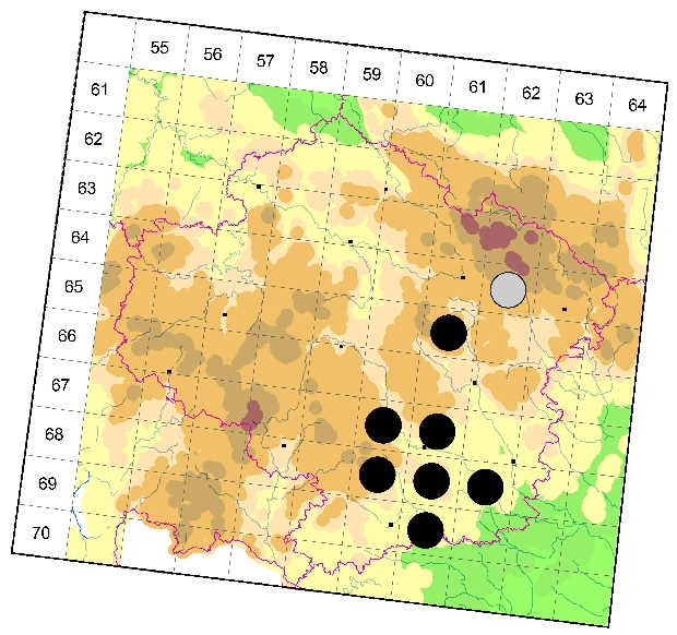 Mapa výskytu - tesařík - Tetropium gabrieli