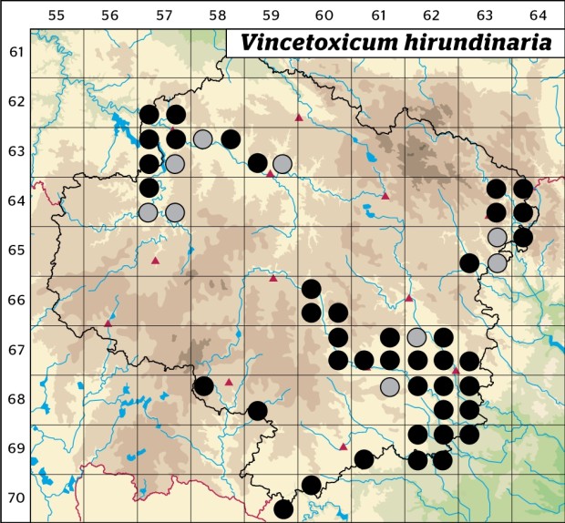 Mapa výskytu - tolita lékařská - Vincetoxicum hirundinaria